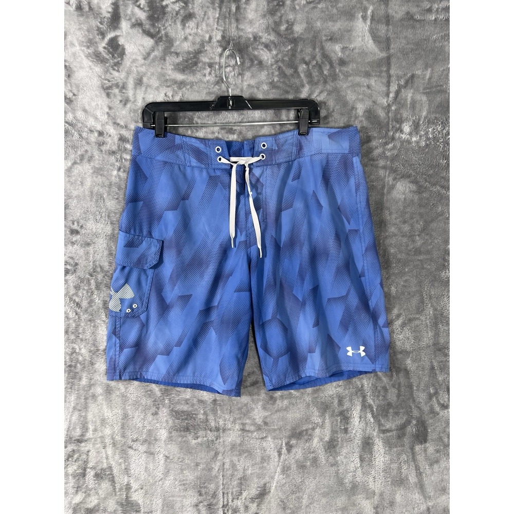 Under Armour Mens Blue Geometric HeatGear Board Shorts Swim Trunks Size 34